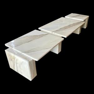 Carrara Marble Coffee Table With 3 Modular Elements, Italian Design Ca 1970